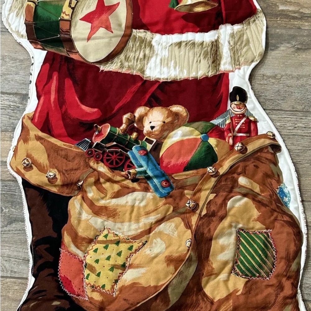Vintage Hand Quilted Fabric c Santa Clause Wall Door Hanging Christmas Decor - Picture 3 of 9